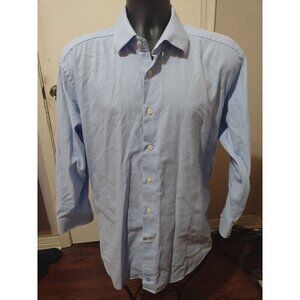 David Donahue Long Sleeve Dress Shirt Blue Twill Size 17.5 32/33 (2XL) Cotton